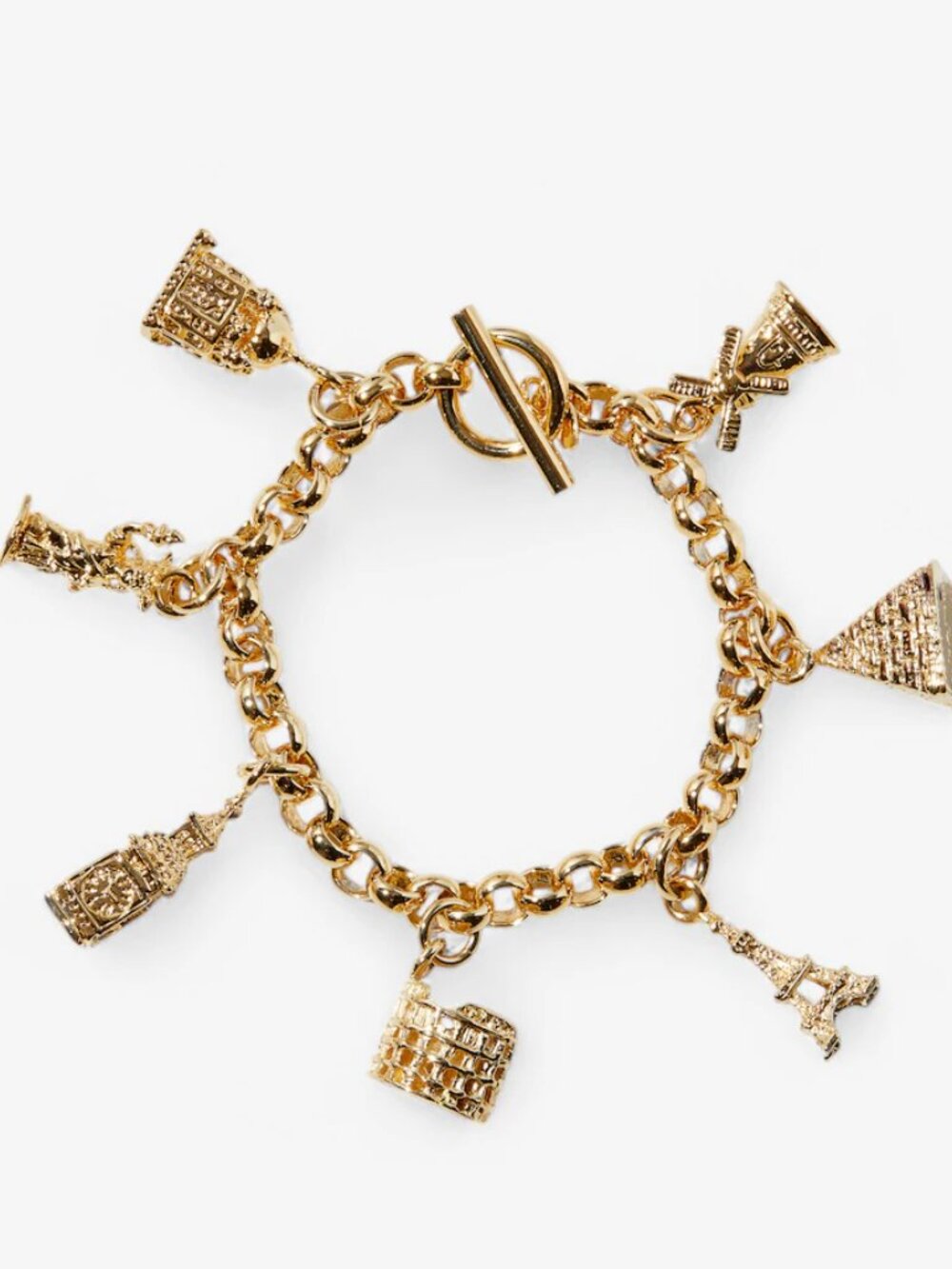 18K Yellow Gold Plate World Travelling Charm Bracelet | Made in Italy